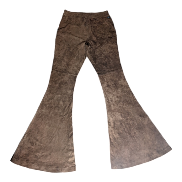 Volcom Sz 5 Brown Suede Leather Pants Lg Flare Bell Bottom 60s 70s Hippy Costume - Picture 4 of 16